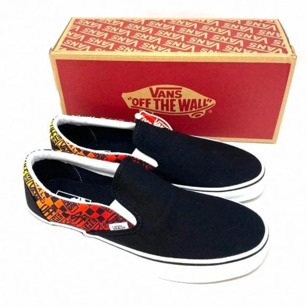 💖MEGA SALE💖VANS Classic Slip On Flame Black VN0A4U382N5 Women's Shoes Canvas